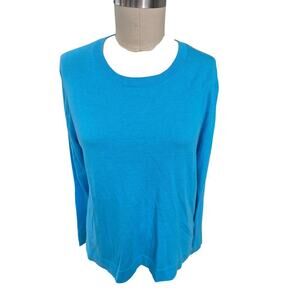 J Crew Teddie Sweater Long Sleeve Turquoise Blue 100% Cotton Sz XL